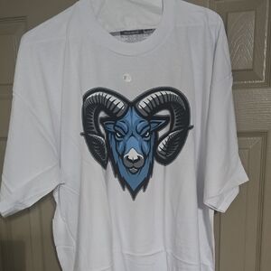 Men's White Tee with Blue Ram Graphic